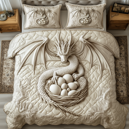 Magnificent White Dragon 3-Piece Quilted Bedding Set GFTOTL1993
