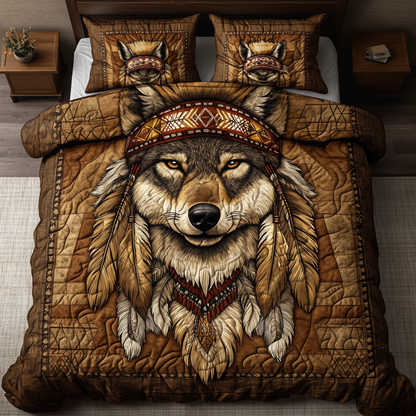 Native American Wolf 3-Piece Quilted Bedding Set GFTOTL2059