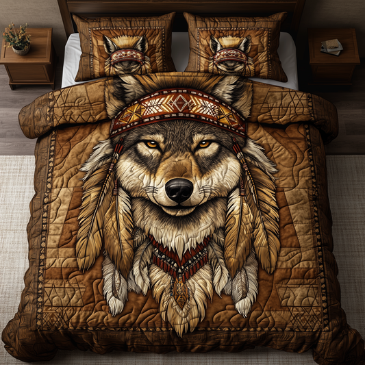 Native American Wolf 3-Piece Quilted Bedding Set GFTOTL2059