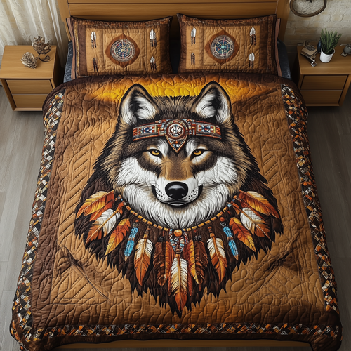 Native American Wolf 3-Piece Quilted Bedding Set GFTOTL2061