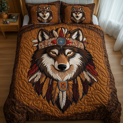 Native American Wolf 3-Piece Quilted Bedding Set GFTOTL2062