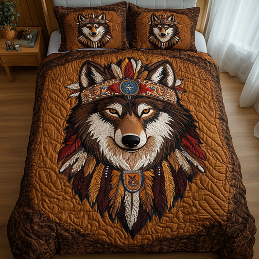 Native American Wolf 3-Piece Quilted Bedding Set GFTOTL2062