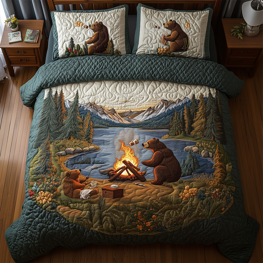 Camping Bear 3-Piece Quilted Bedding Set GFTOTL2367