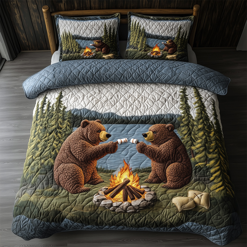 Camping Bear 3-Piece Quilted Bedding Set GFTOTL2368