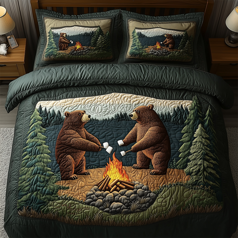Camping Bear 3-Piece Quilted Bedding Set GFTOTL2369