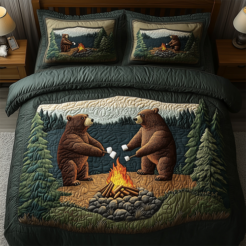 Camping Bear 3-Piece Quilted Bedding Set GFTOTL2369