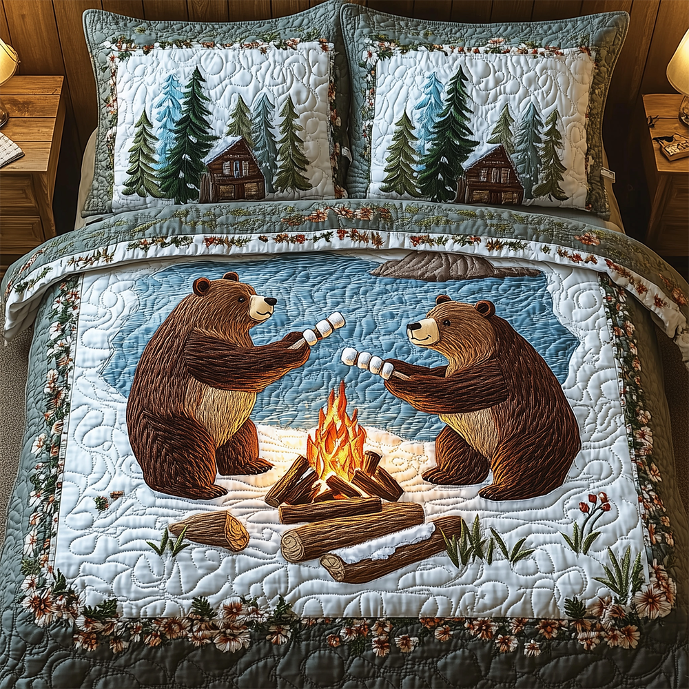 Camping Bear 3-Piece Quilted Bedding Set GFTOTL2372