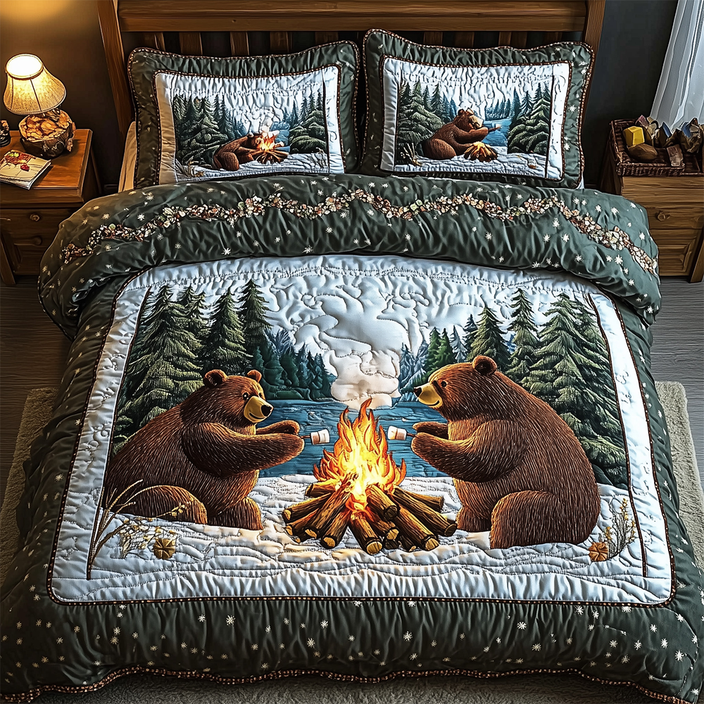 Camping Bear 3-Piece Quilted Bedding Set GFTOTL2375