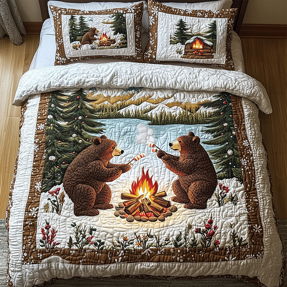 Camping Bear 3-Piece Quilted Bedding Set GFTOTL2376