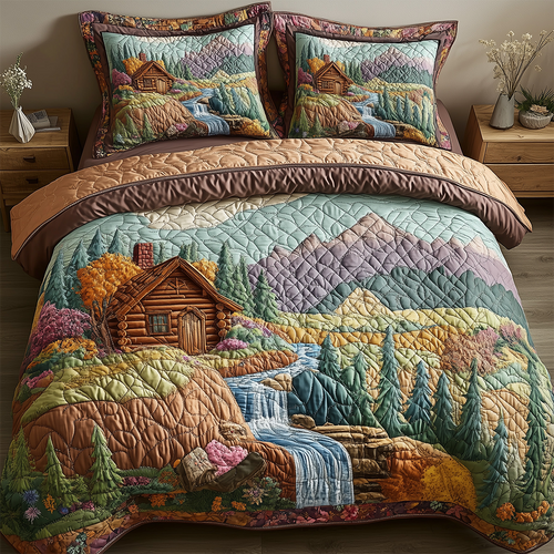 Cabin in Woods 3-Piece Quilted Bedding Set GFTOTL2378