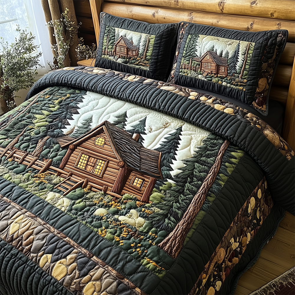 Cabin in Woods 3-Piece Quilted Bedding Set GFTOTL2380