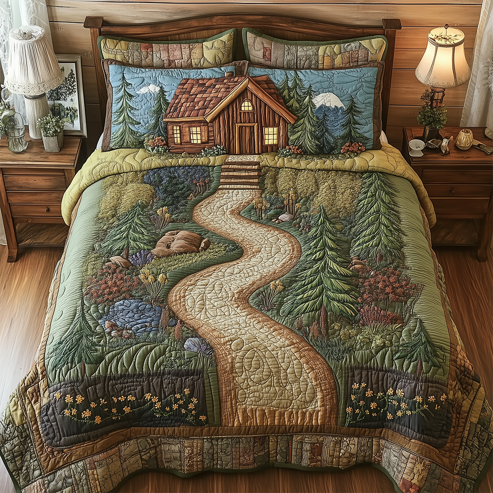 Cabin in Woods 3-Piece Quilted Bedding Set GFTOTL2382