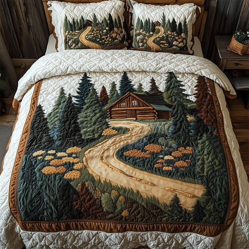 Cabin in Woods 3-Piece Quilted Bedding Set GFTOTL2384