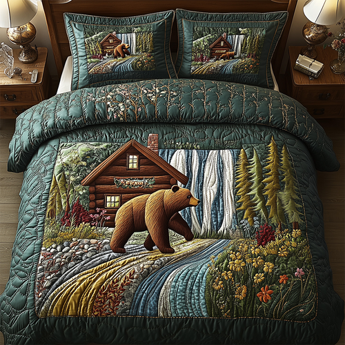 Bear and Cabin 3-Piece Quilted Bedding Set GFTOTL2392