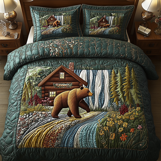 Bear and Cabin 3-Piece Quilted Bedding Set GFTOTL2392
