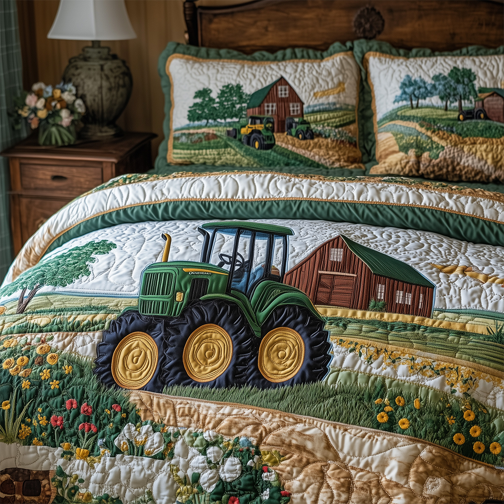 Tractor 3-Piece Quilted Bedding Set GFTOTL2404