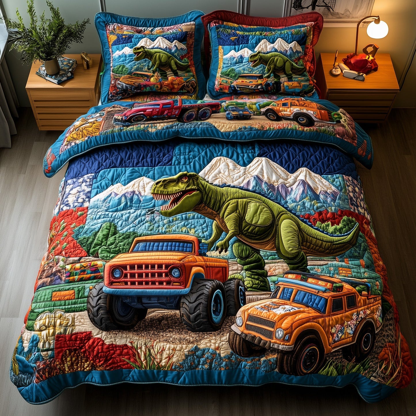 Dinosaur Big Truck 3-Piece Quilted Bedding Set GFTOTL2532