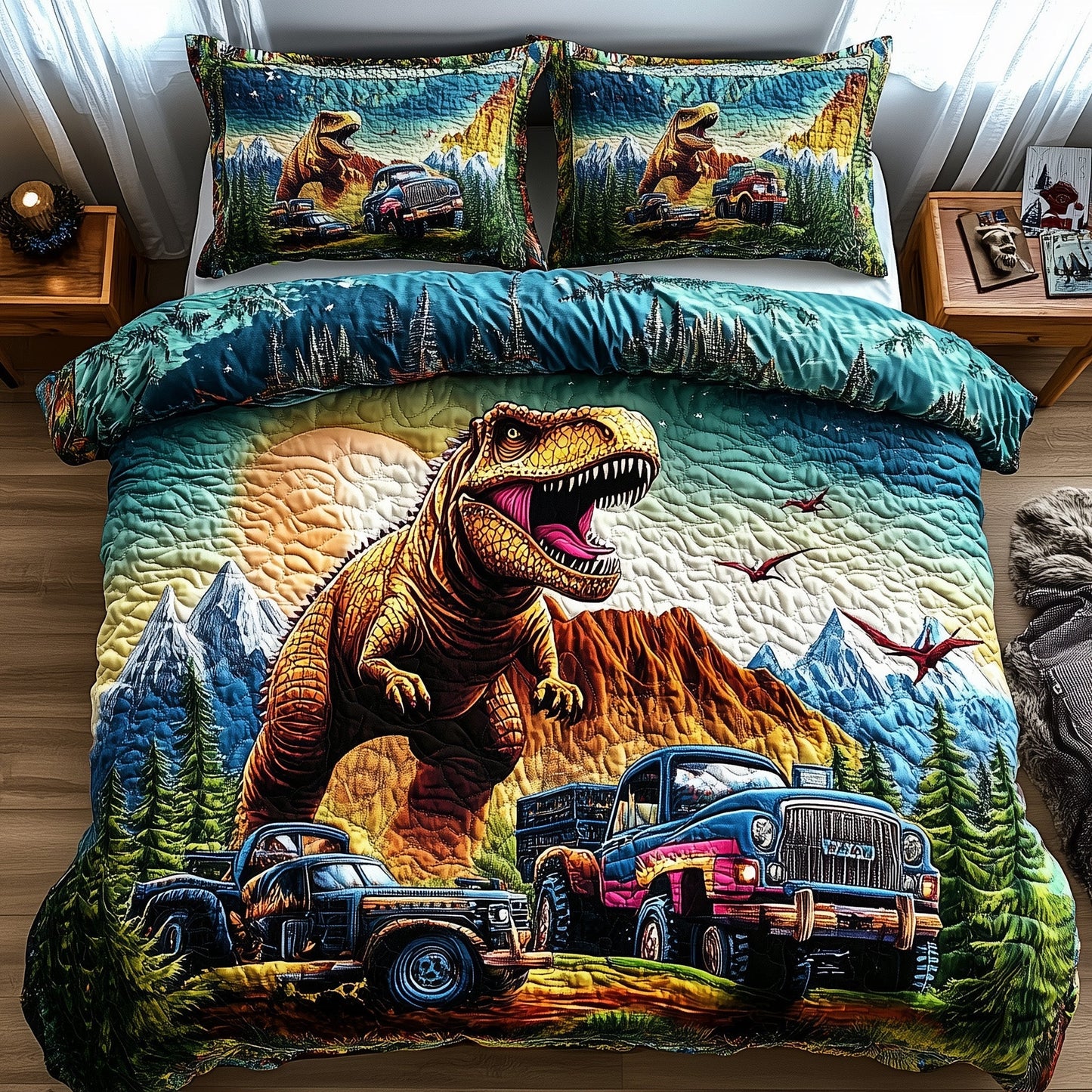 Dinosaur Big Truck 3-Piece Quilted Bedding Set GFTOTL2535