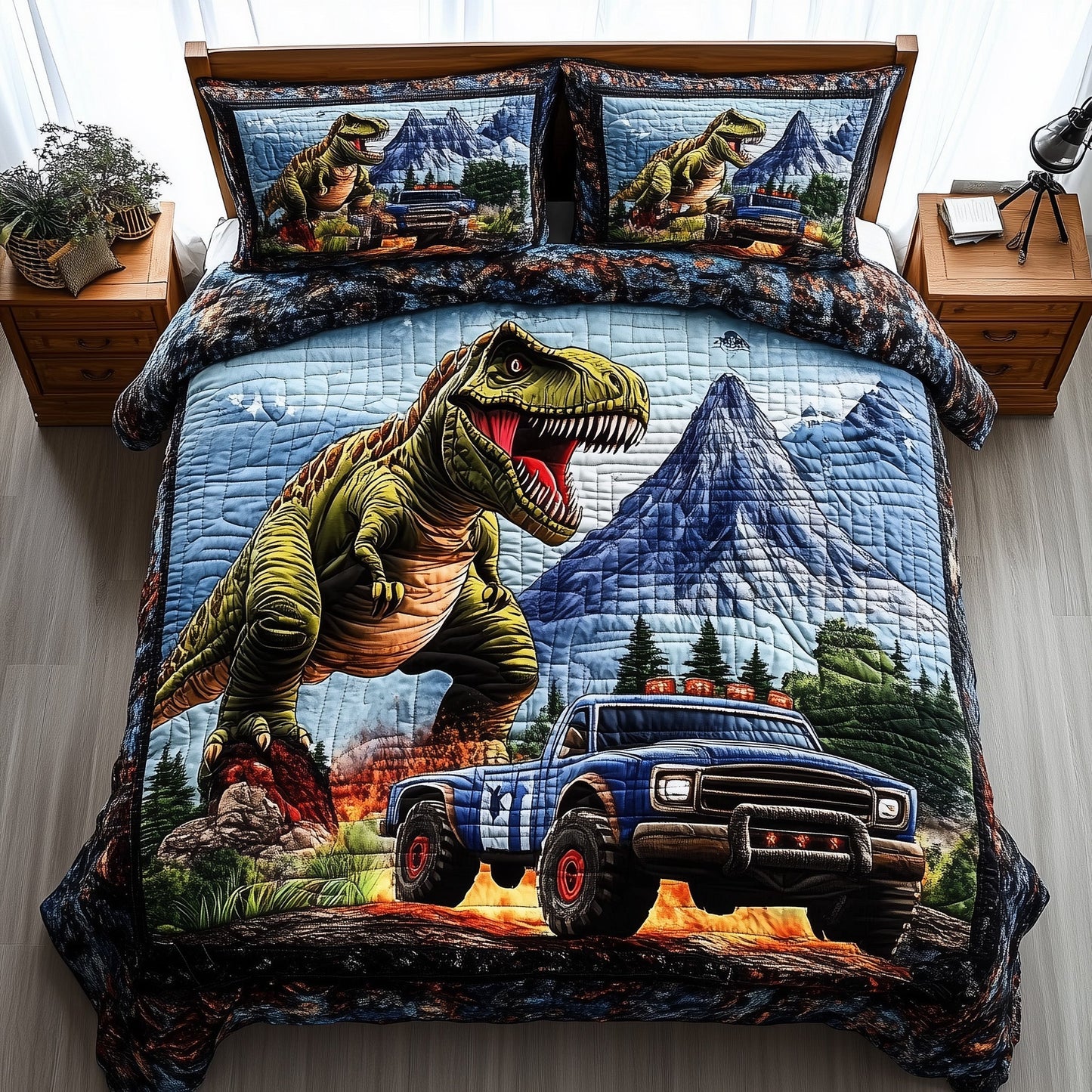 Dinosaur Big Truck 3-Piece Quilted Bedding Set GFTOTL2536
