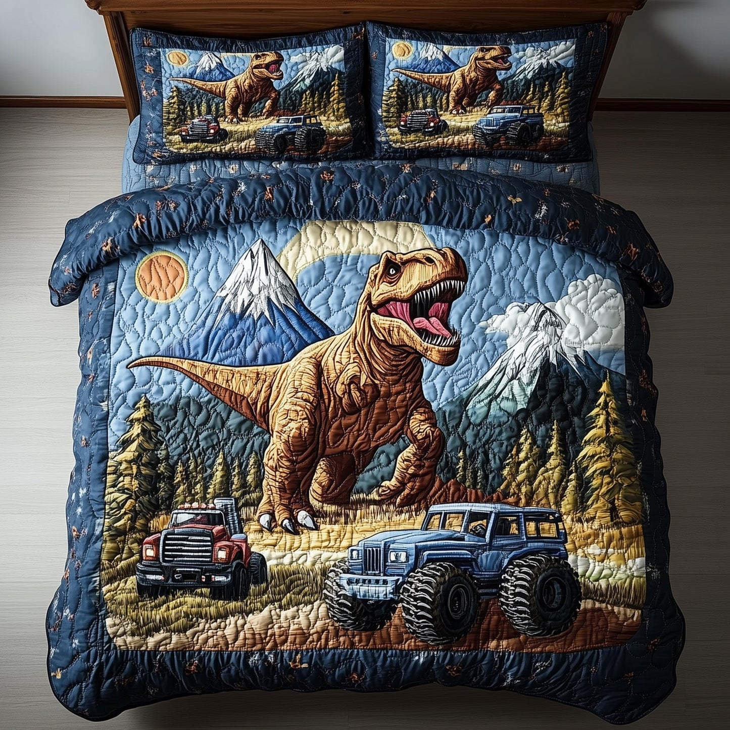 Dinosaur Big Truck 3-Piece Quilted Bedding Set GFTOTL2537