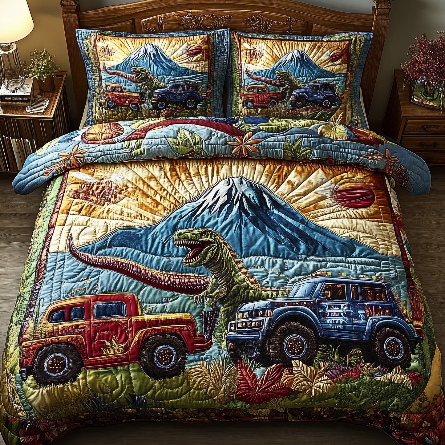 Dinosaur Big Truck 3-Piece Quilted Bedding Set GFTOTL2538