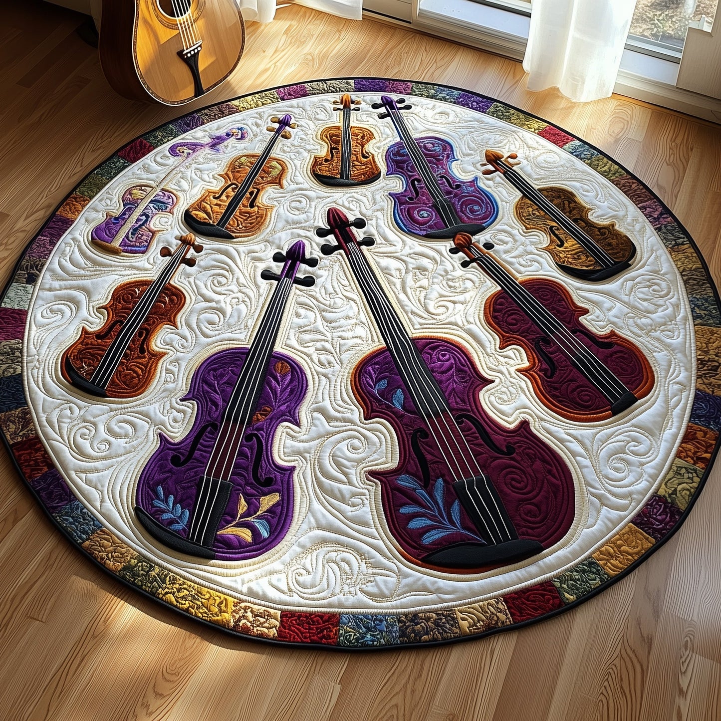 Vivid Purple Violins Quilted Round Mat GFTOTL2581