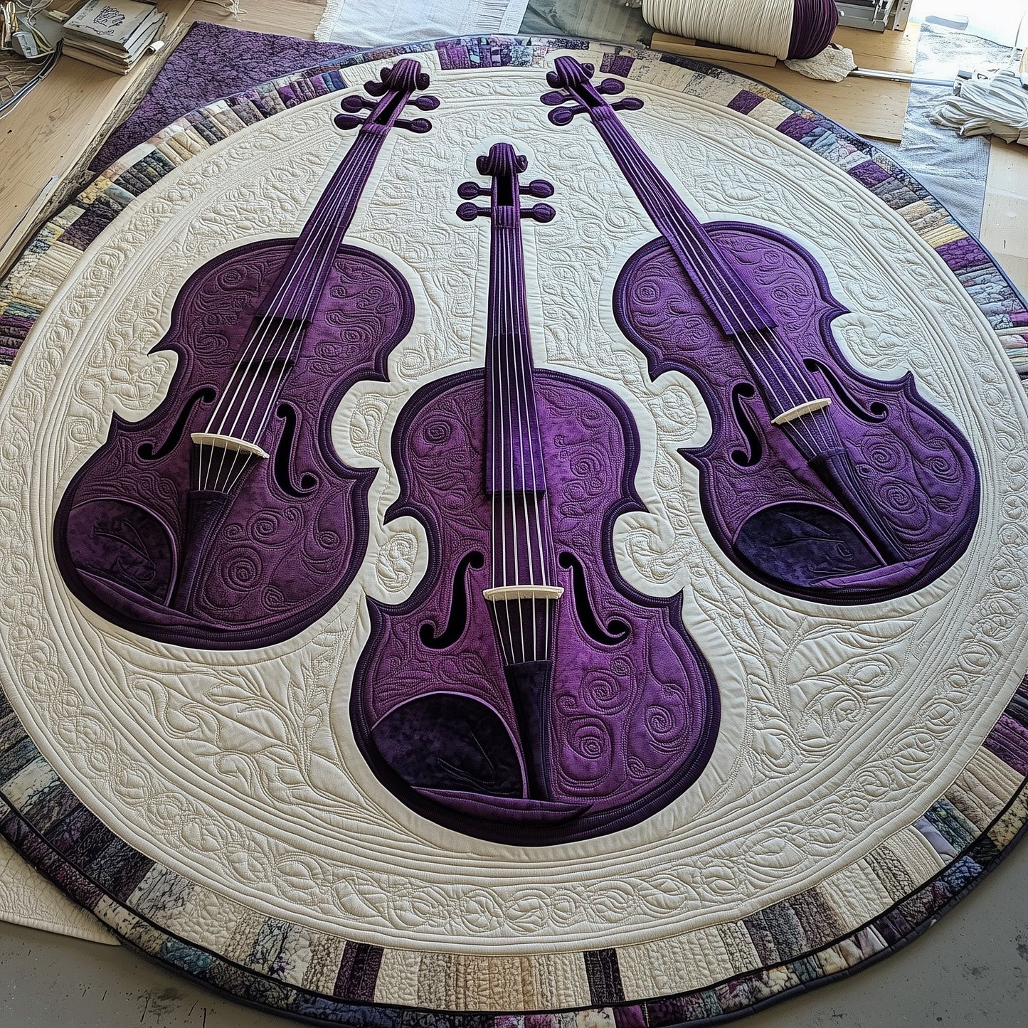 Vivid Purple Violins Quilted Round Mat GFTOTL2586