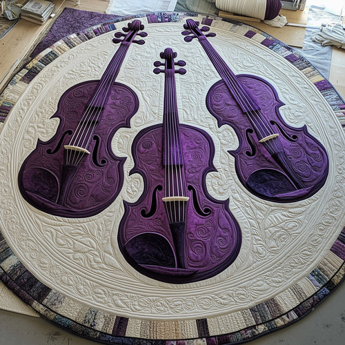Vivid Purple Violins Quilted Round Mat GFTOTL2586