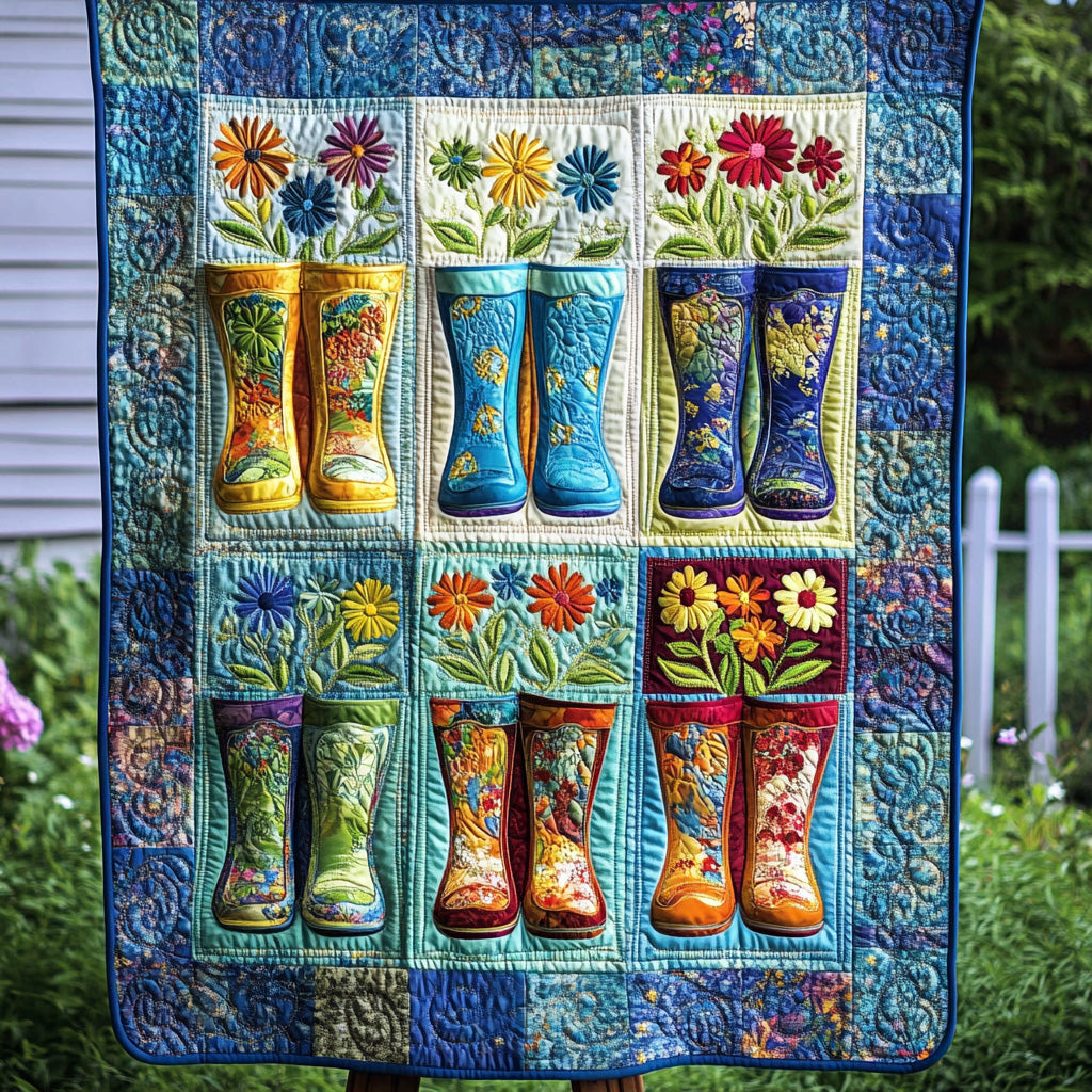 Floral Rain Boots Quilted Blanket GFTOTL2889