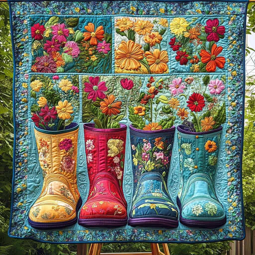 Floral Rain Boots Quilted Blanket GFTOTL2890