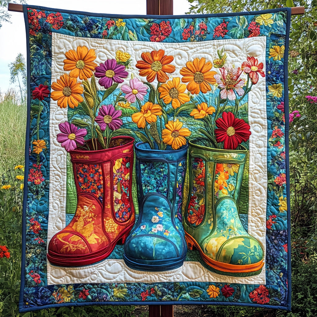 Floral Rain Boots Quilted Blanket GFTOTL2891