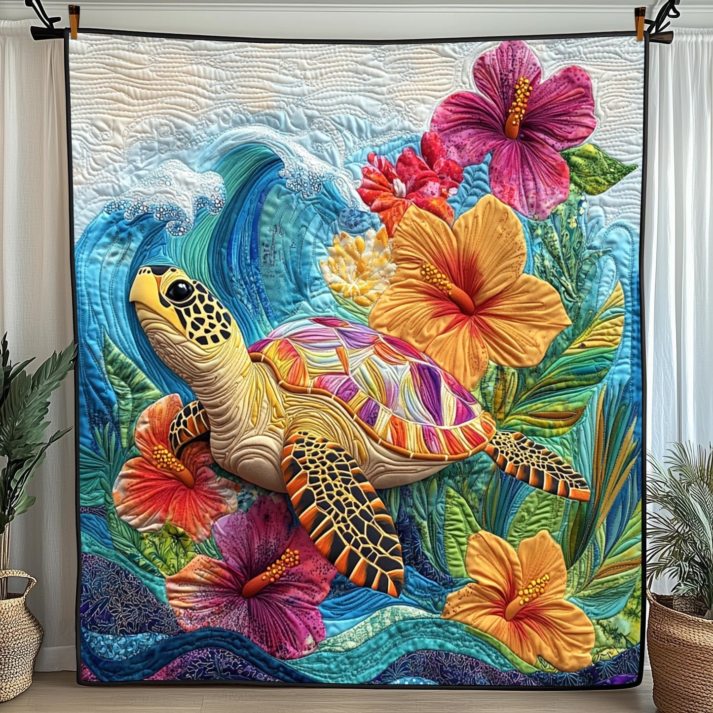Hibicus Turtle Quilted Blanket GFTOTL2963