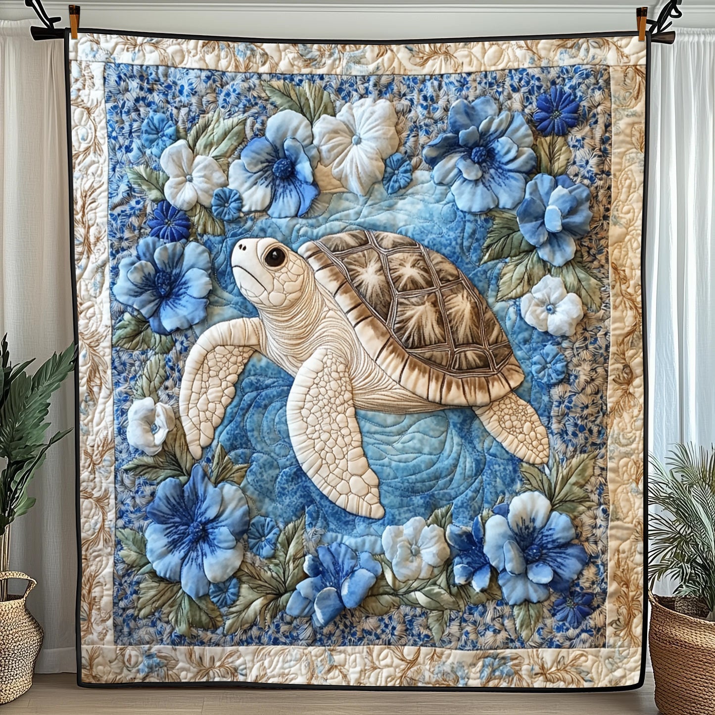 Tropical Blue Turtle Quilted Blanket GFTOTL2965