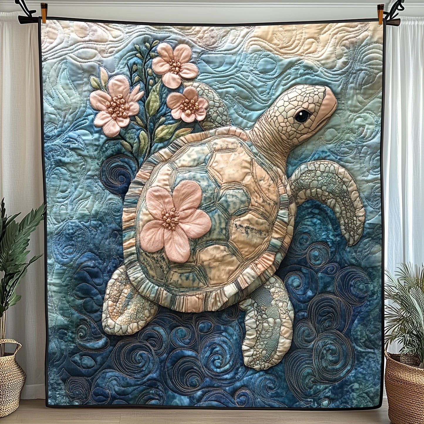 Tropical Blue Turtle Quilted Blanket GFTOTL2967