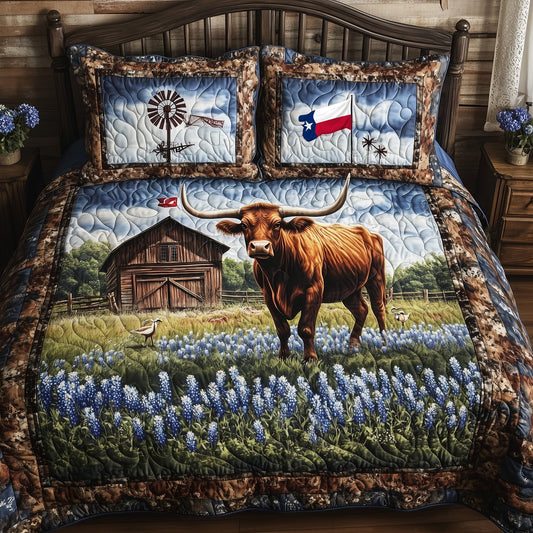 Longhorn Cattle 3-Piece Quilted Bedding Set GFTOTL3054