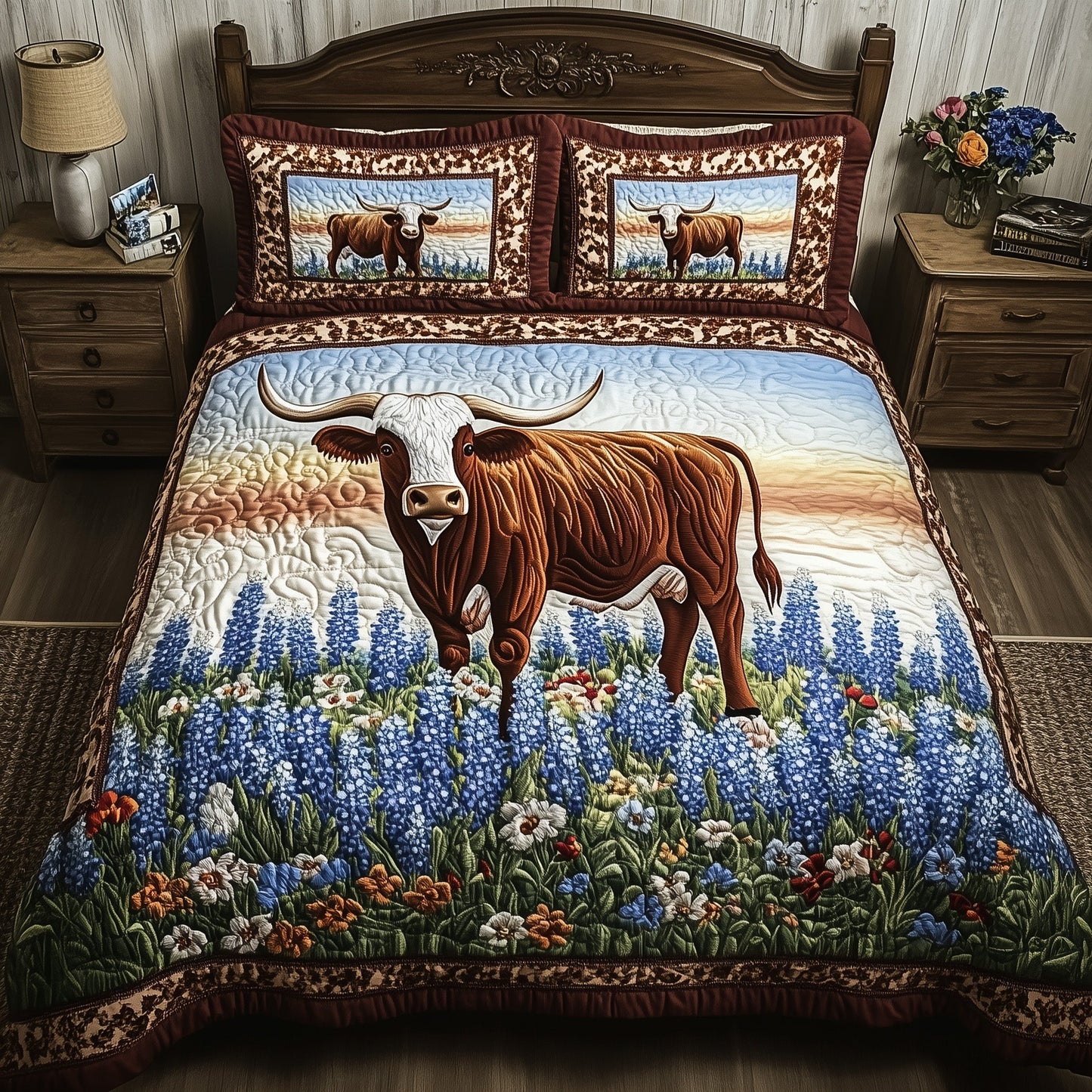 Longhorn Cattle 3-Piece Quilted Bedding Set GFTOTL3056