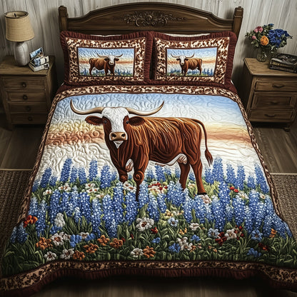 Longhorn Cattle 3-Piece Quilted Bedding Set GFTOTL3056