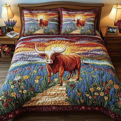Longhorn Cattle 3-Piece Quilted Bedding Set GFTOTL3057