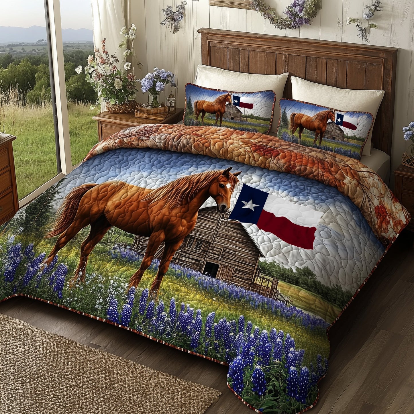 Bluebonnet Horse 3-Piece Quilted Bedding Set GFTOTL3160