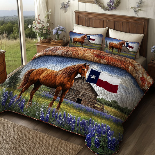 Bluebonnet Horse 3-Piece Quilted Bedding Set GFTOTL3160