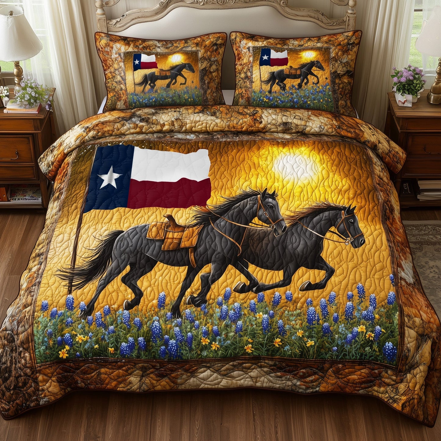 Bluebonnet Horse 3-Piece Quilted Bedding Set GFTOTL3161