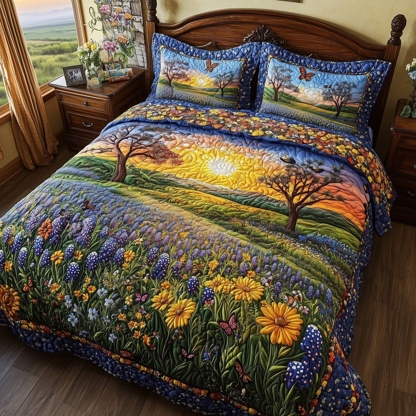 Serene Bluebonnet 3-Piece Quilted Bedding Set GFTOTL3166