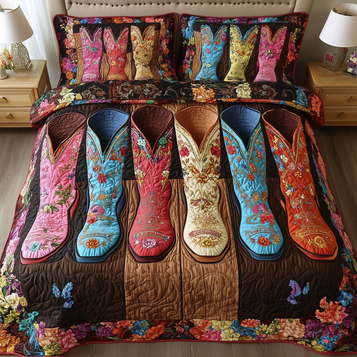 Cowboy Boot Dreams 3-Piece Quilted Bedding Set GFTOTL3207