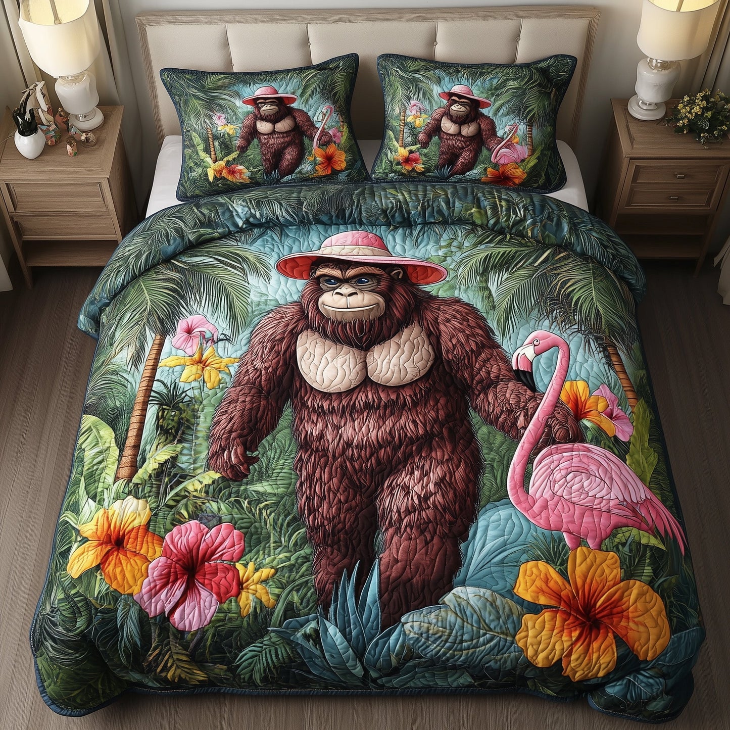 Hawaiian Bigfoot 3-Piece Quilted Bedding Set GFTOTL3215