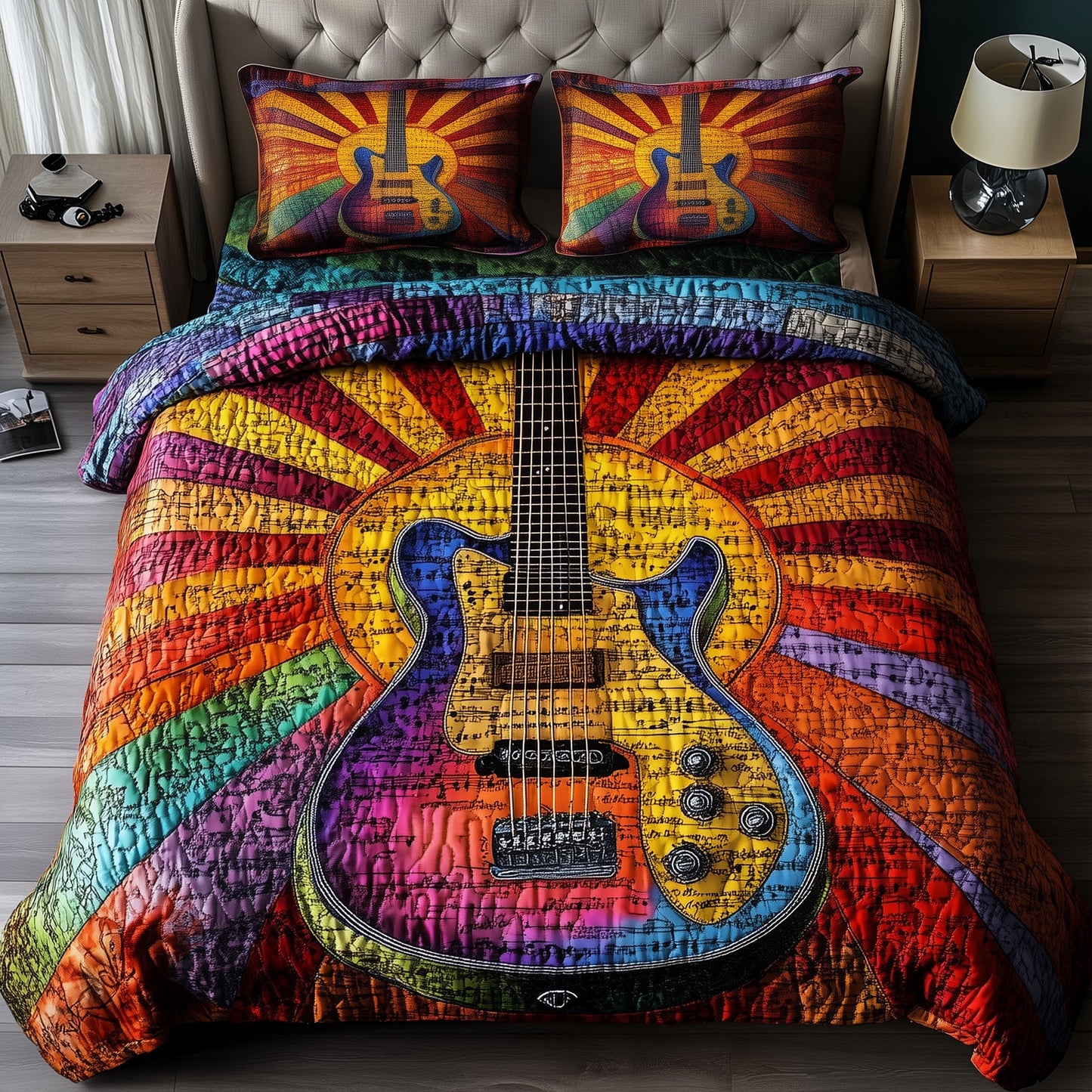 Sunshine Guitar 3-Piece Quilted Bedding Set GFTOTL3248