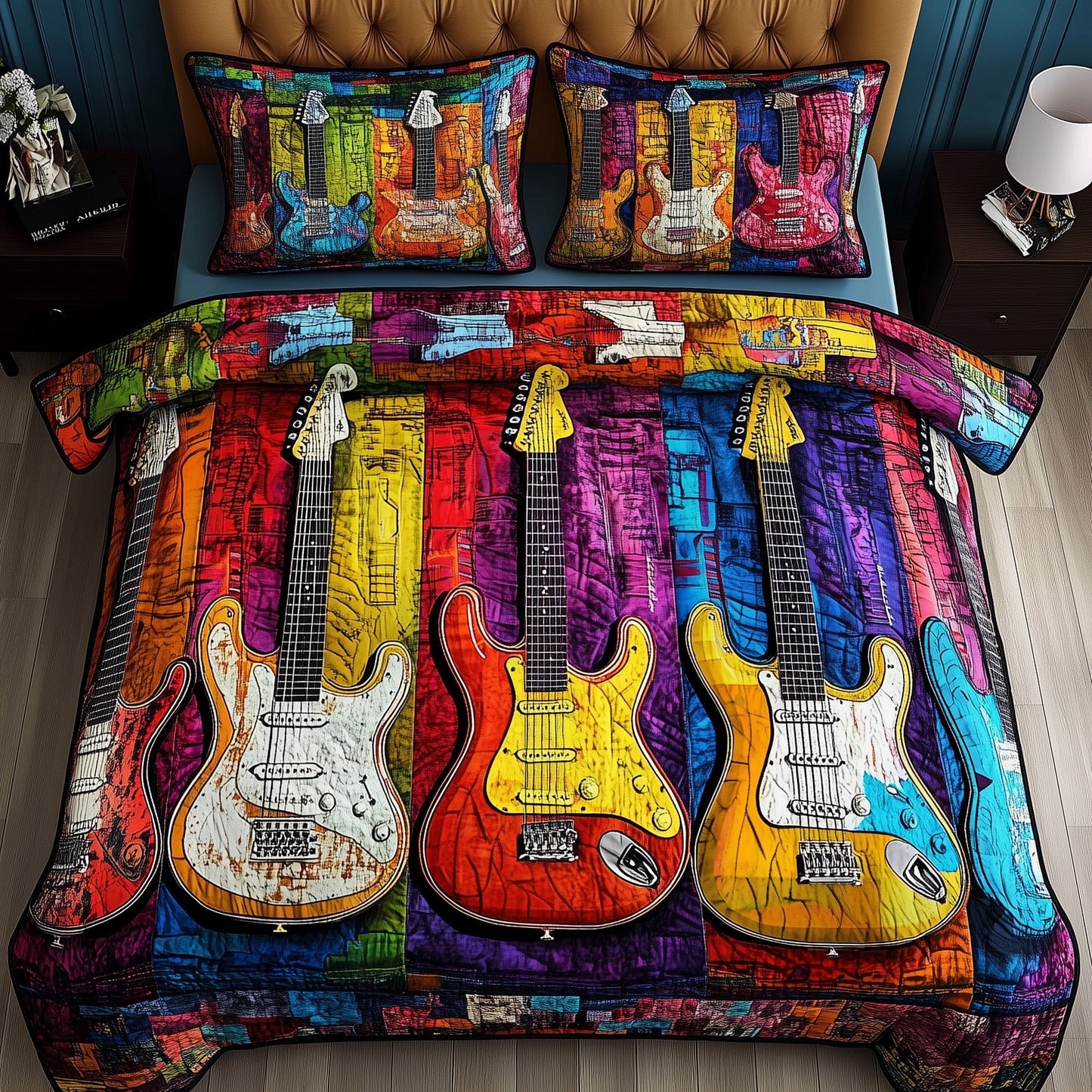 Melody Of Color Artistic Guitars 3-Piece Quilted Bedding Set GFTOTL3253