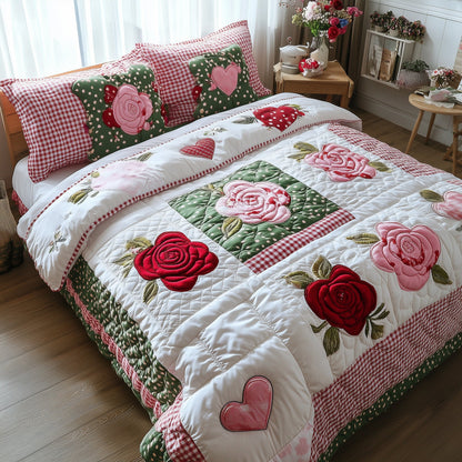 Shabby Chic Blooming Roses 3-Piece Quilted Bedding Set GFTOTL3321