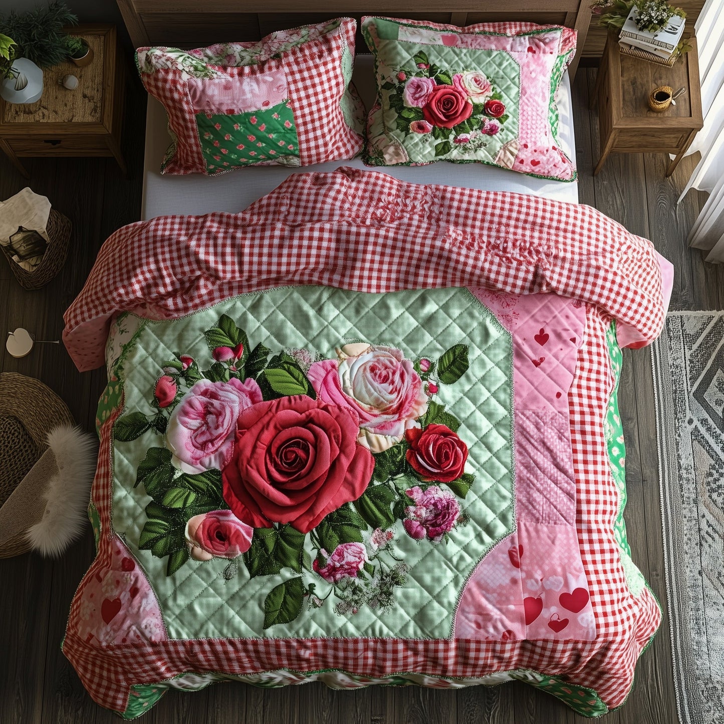Shabby Chic Blooming Roses 3-Piece Quilted Bedding Set GFTOTL3322