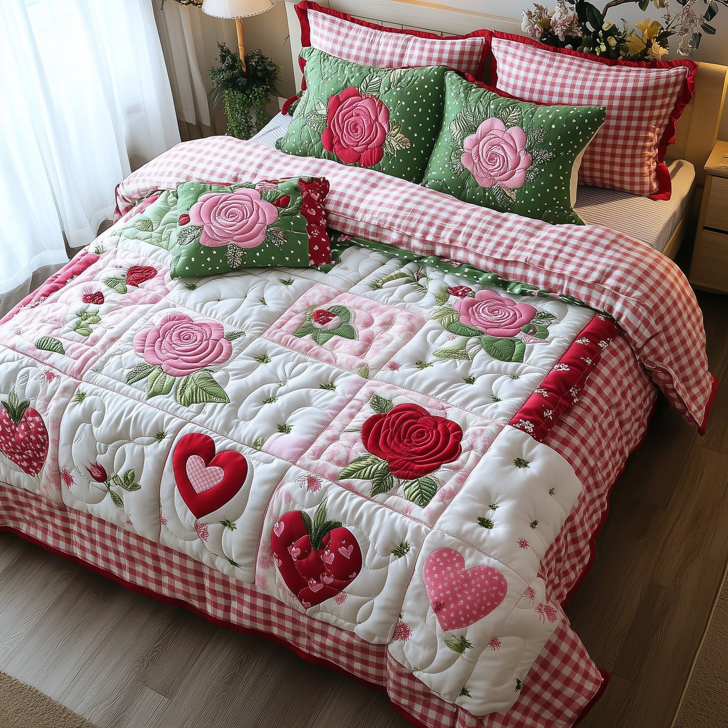 Shabby Chic Blooming Roses 3-Piece Quilted Bedding Set GFTOTL3326