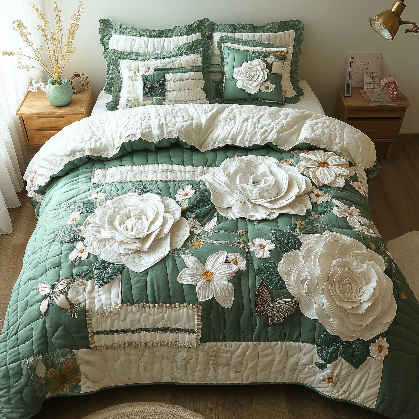 Elegant Blooming Spring 3-Piece Quilted Bedding Set GFTOTL3327